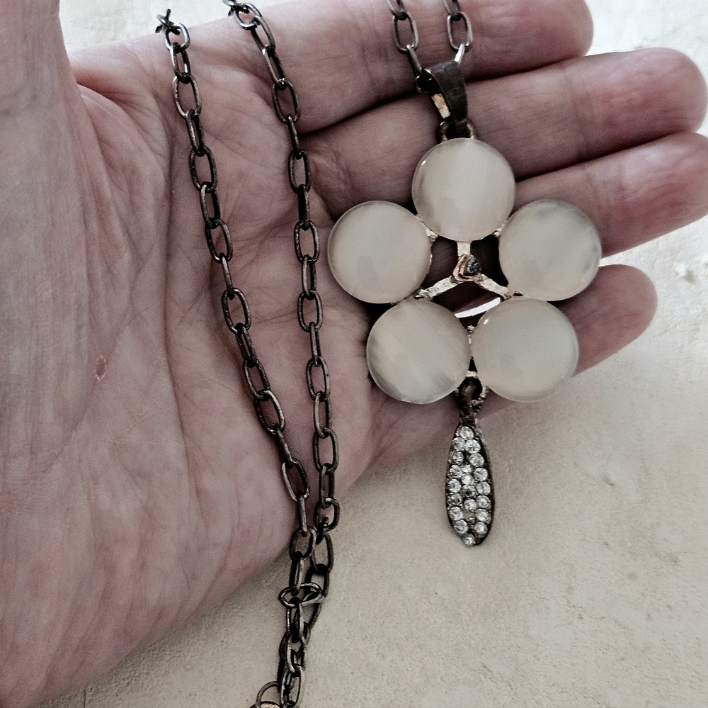 Artisan Crafted Costume Floral Pendant Necklace with Domed Cabochons